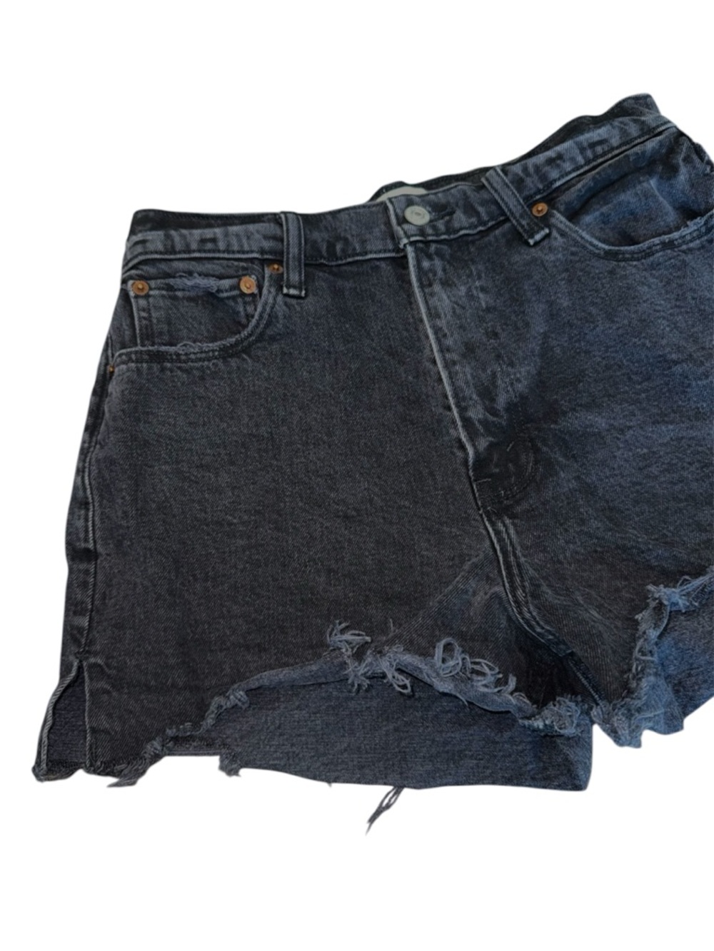 Abercrombie & Fitch The Mom Short High Rise Black 29 / 8 Distressed Fray Shorts - Picture 6 of 12